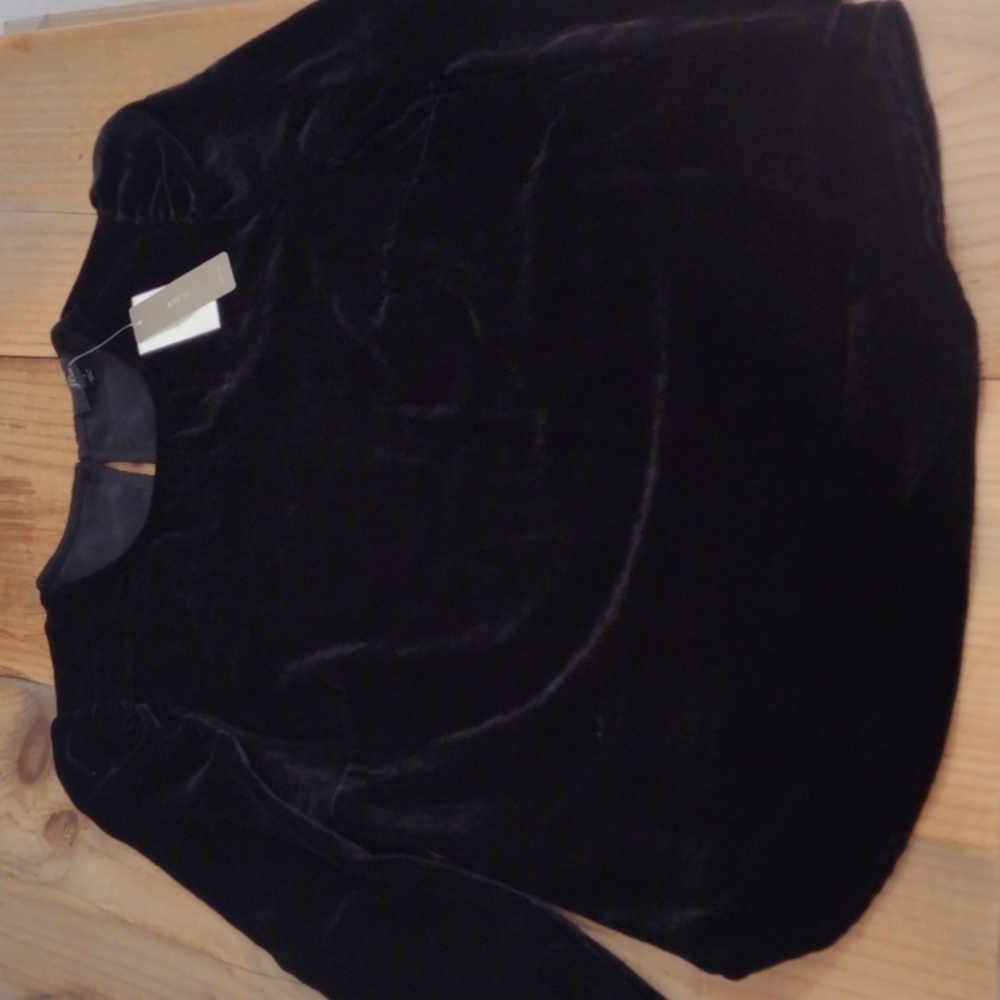 J Crew Black Velvet Long Puff Sleeve Blouse Size 4 NWT